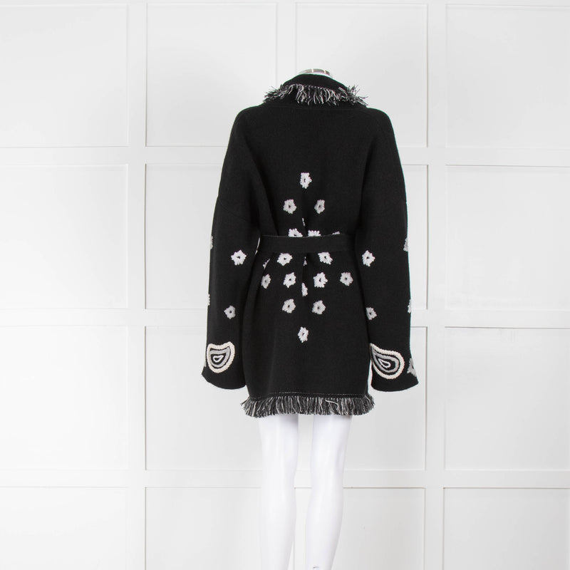 Alanui Black And White 100% Cashmere Belted Cardigan