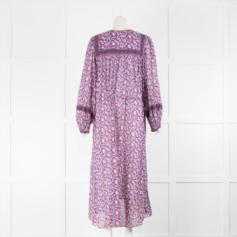 Marant Etoile Purple Blue Print Cotton Long Sleeve Dress
