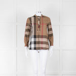 Burberry Brown House Check Gold Button Collarless Top