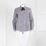 Claudie Pierlot White Navy Floral Print Neck Tie Cotton Shirt