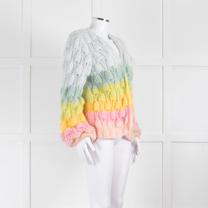 Dawn x Dare Blue Yellow Pink Rainbow Mohair Blend Cardigan