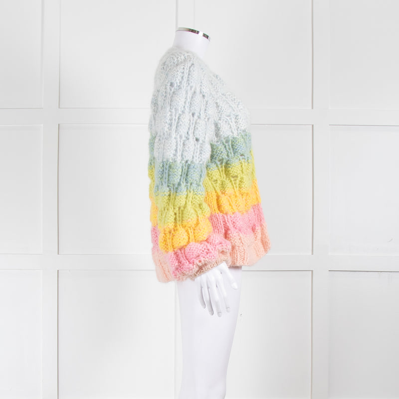 Dawn x Dare Blue Yellow Pink Rainbow Mohair Blend Cardigan