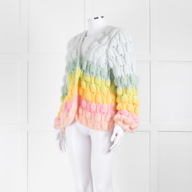 Dawn x Dare Blue Yellow Pink Rainbow Mohair Blend Cardigan