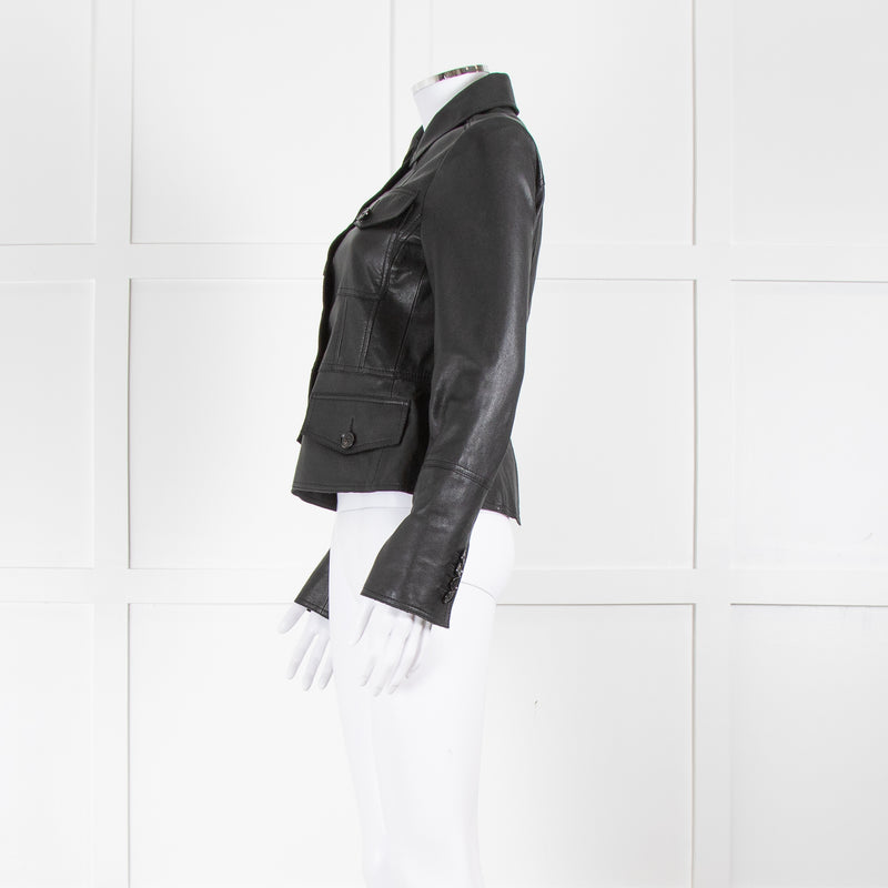 Me+Em Black Leather Pocket Button Short Jacket