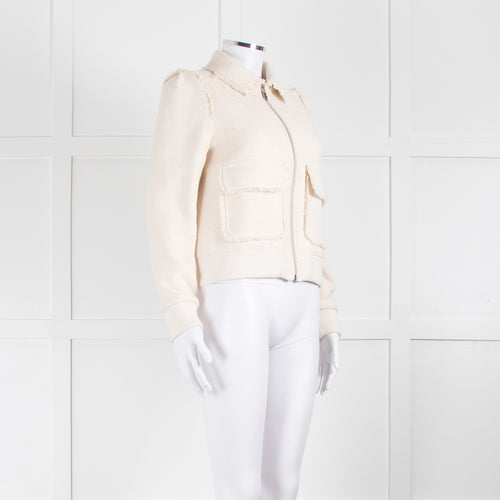 Me+Em Cream Woven Frayed Edge Bomber Jacket