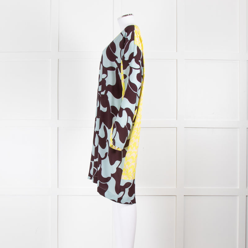 Dries Van Noten Blue Yellow Multi Print Long Sleeve Tunic Dress