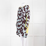 Dries Van Noten Blue Yellow Multi Print Long Sleeve Tunic Dress