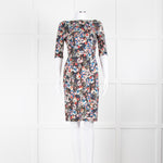 Erdem Black Multi Floral Jersey Back V Dress