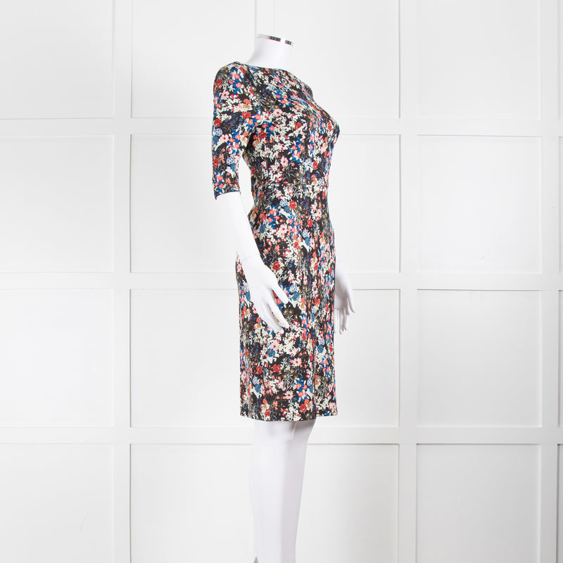 Erdem Black Multi Floral Jersey Back V Dress