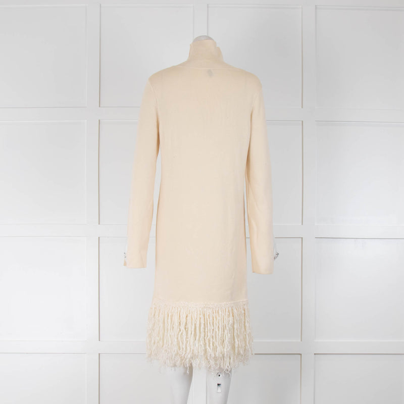 Iris & Ink Cream Fringed Knitted Dress