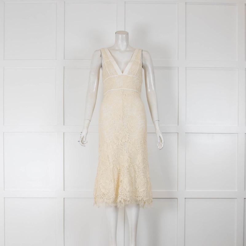 Victoria Beckham Cream Lace Midi Dress