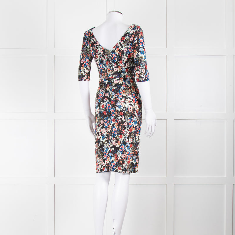 Erdem Black Multi Floral Jersey Back V Dress