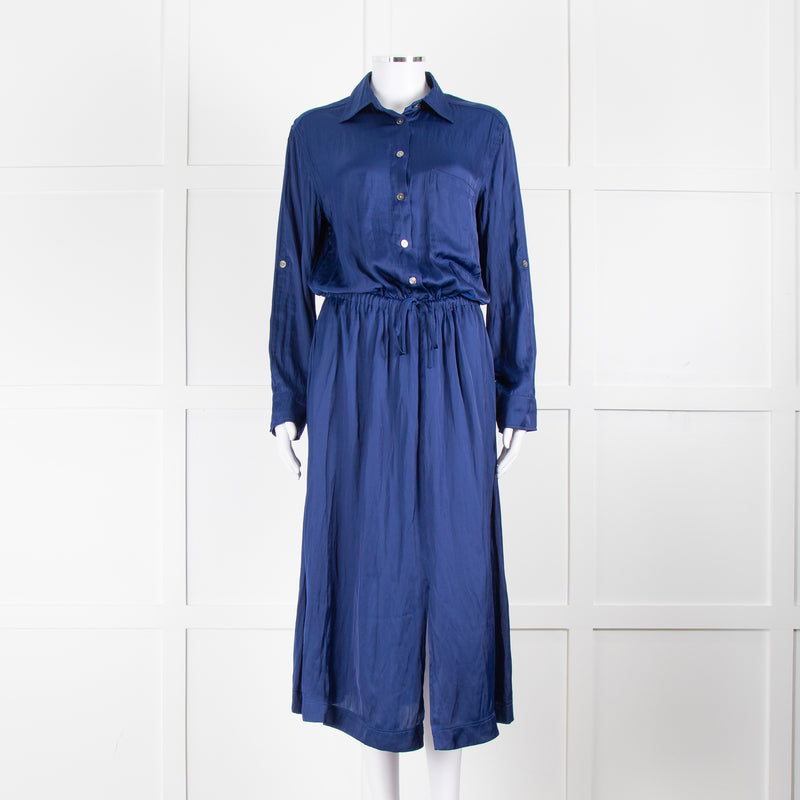 Zadig & Voltaire Royal Blue Satin Tie Waist Midi Dress