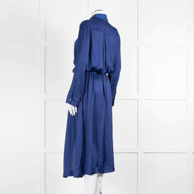 Zadig & Voltaire Royal Blue Satin Tie Waist Midi Dress