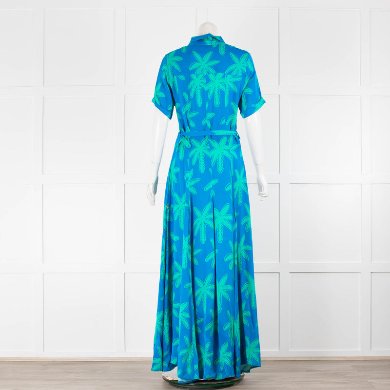 Fabienne Chapot  Blue Green Palm Short Sleeve Maxi Dress