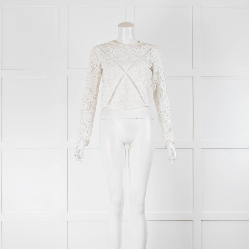 The Kooples White Lace Long Sleeve Zip Back Short Top