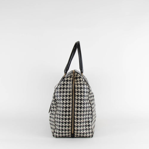 Jil Sander Black And White Small Check  Top Handle Tote