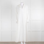 Asceno Cream Linen Tie Neck Maxi Cover Up Dress