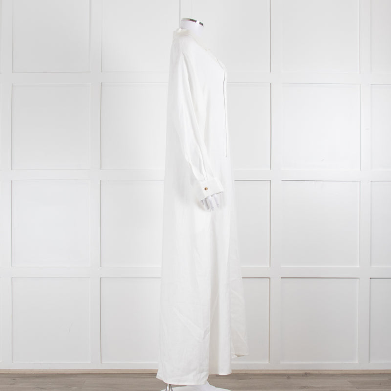 Asceno Cream Linen Tie Neck Maxi Cover Up Dress