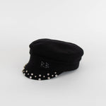 Ruslan Baginsky Black Baker Boy Hat with Crystal Embellishment