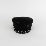 Ruslan Baginsky Black Baker Boy Hat with Crystal Embellishment