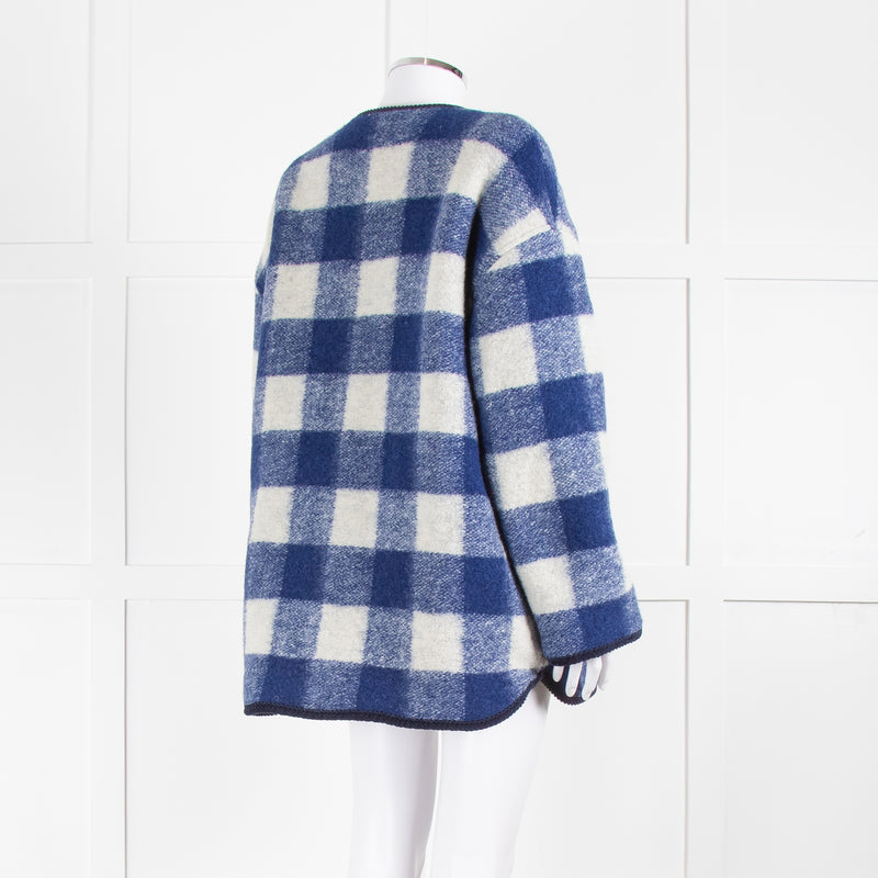 Sezane Blue White Check Reversible Jacket