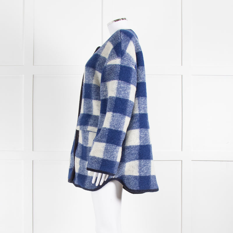 Sezane Blue White Check Reversible Jacket