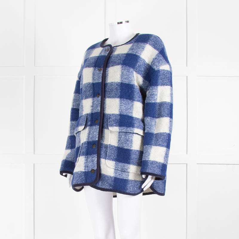 Sezane Blue White Check Reversible Jacket