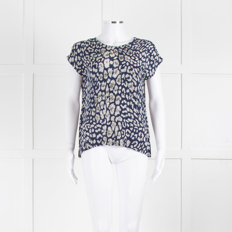 Mercy Delta Blue And Grey Silk Top With Silver Sequins