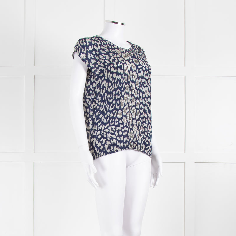 Mercy Delta Blue And Grey Silk Top With Silver Sequins