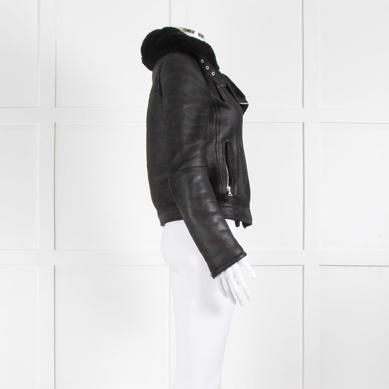 Theory Black Shearling Leather Biker Jacket