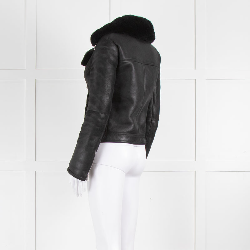 Theory Black Shearling Leather Biker Jacket