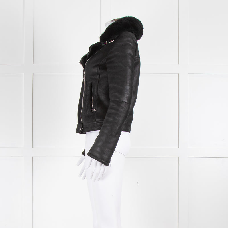 Theory Black Shearling Leather Biker Jacket