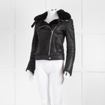 Theory Black Shearling Leather Biker Jacket