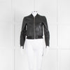 Maje Black Leather Zip Front Bomber Jacket