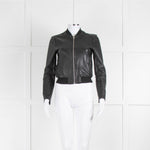 Maje Black Leather Zip Front Bomber Jacket