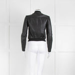 Maje Black Leather Zip Front Bomber Jacket