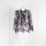 Dolce & Gabbana Black Pale Pink Floral Sheer Silk Blouse