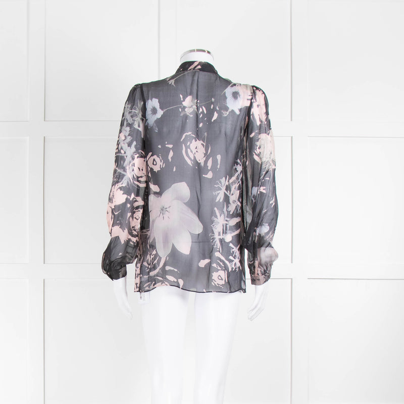 Dolce & Gabbana Black Pale Pink Floral Sheer Silk Blouse