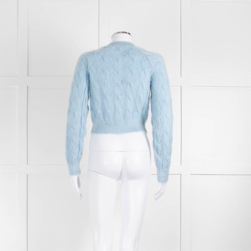 Paco Rabanne Pale Blue Mohair Cable Embellished Button Cardigan