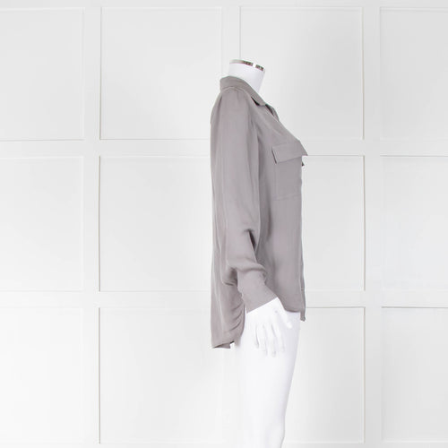 L'agence Grey Silk Long Sleeve Blouse