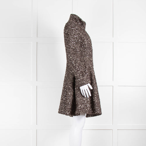 Alice + Olivia Brown White Tweed Sequin Detail Coat