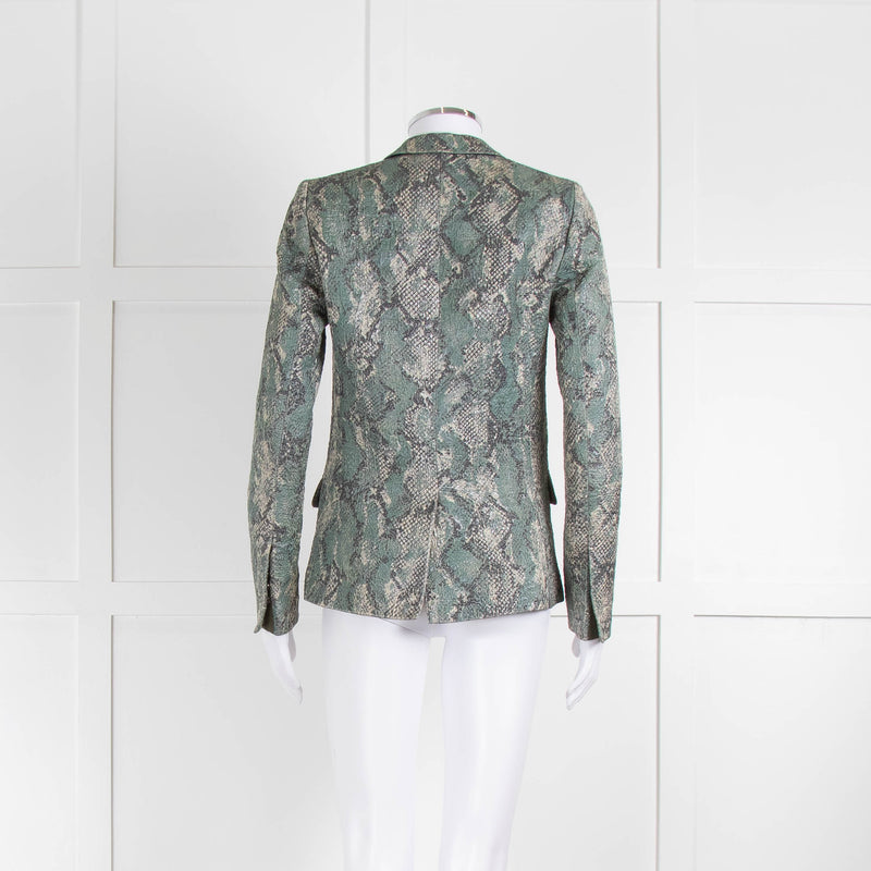 Zadig & Voltaire Pale Green Silver Textured Snake Print Blazer Jacket