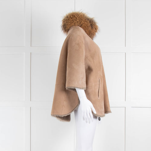 Gerald Darel Tan Shearling Cape With Fur Collar