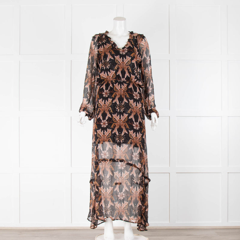 Berenice Black Brown Floral Long Sleeve Maxi Dress