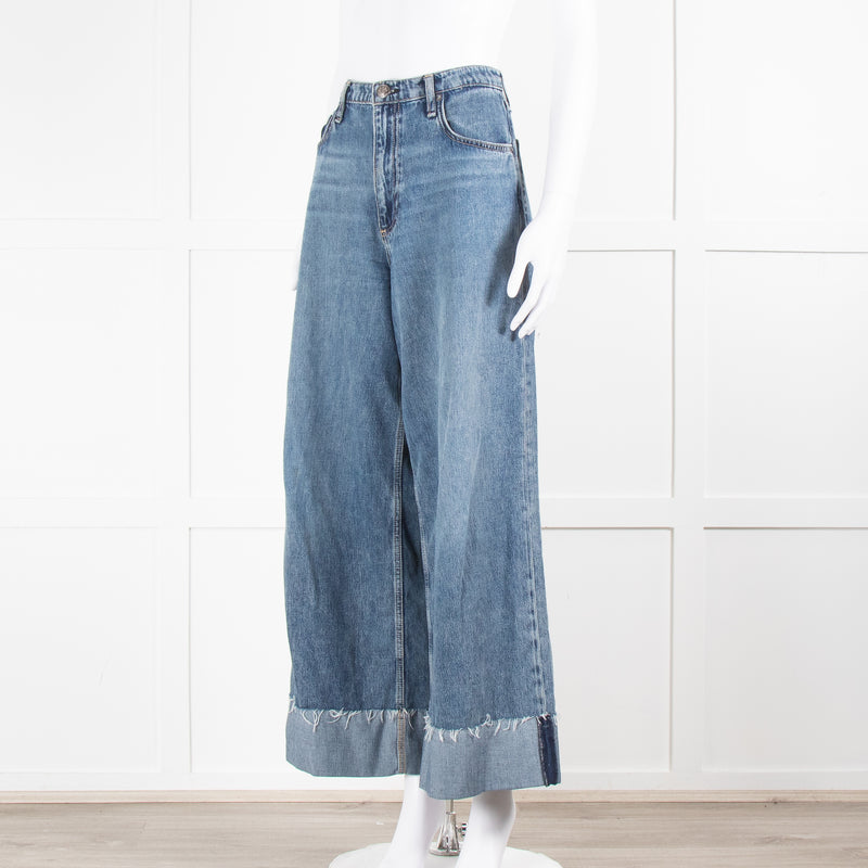 Rag & Bone Blue Denim High Rise Ultra Wide Crop Jeans