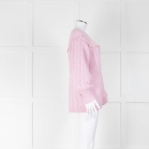 LoveShackFancy Pale Pink Rose Button Cable Cardigan