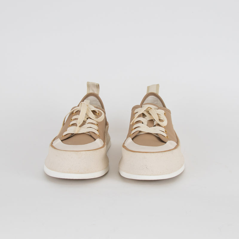 Max Mara Beige Cream Leather Platform Trainers