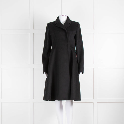 Max Mara Studio Black Wool Belted Fit And Flare Coat