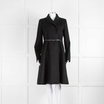 Max Mara Studio Black Wool Belted Fit And Flare Coat